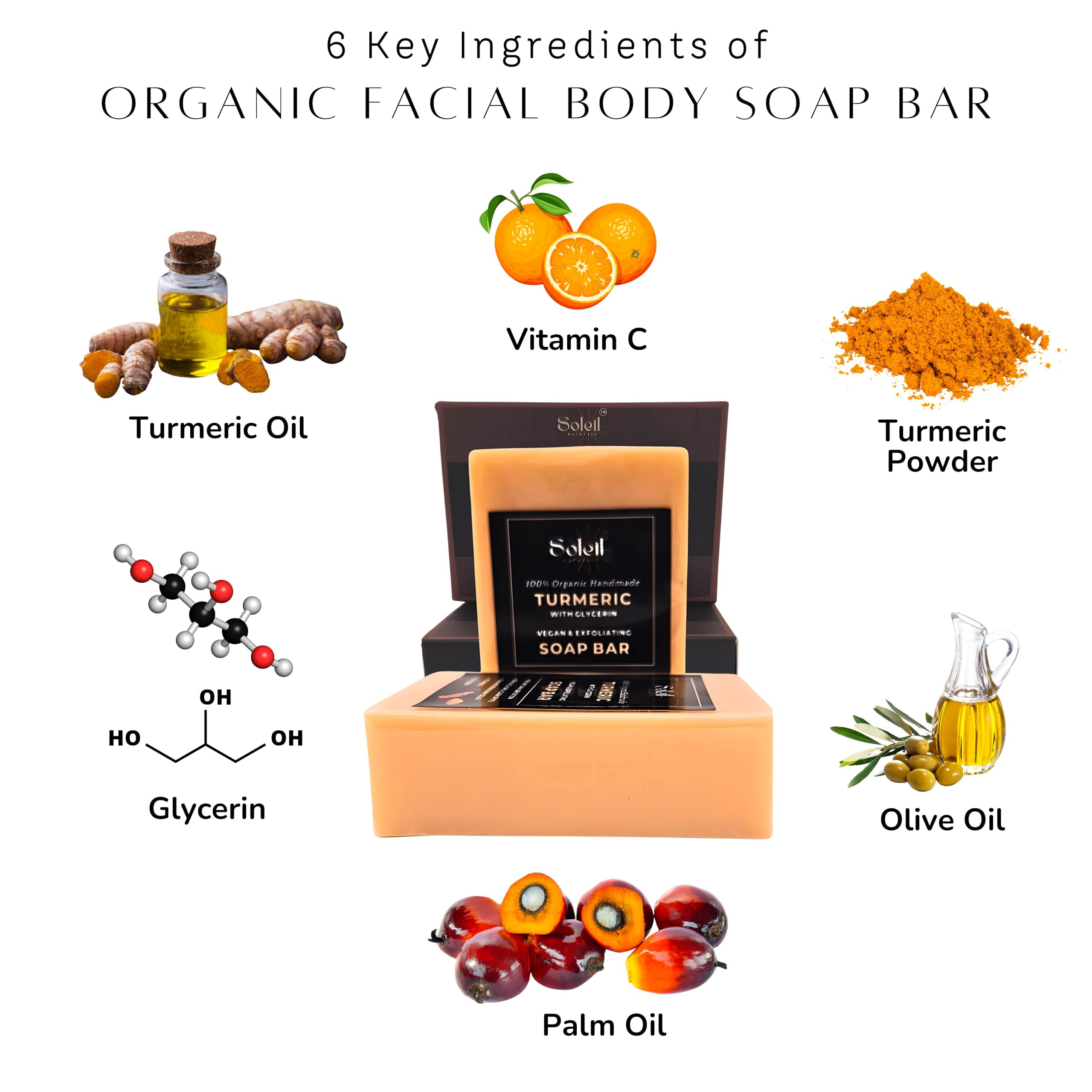 Pack of 2 - Organic Turmeric Face and Body Soap Bar, Vitamin C, Palm Oil, Olive Oil, Turmeric Oil, Turmeric Powder, with 1 Bamboo Wooden Soap Dish Tray - Birthday, Housewarming, Wedding Gift